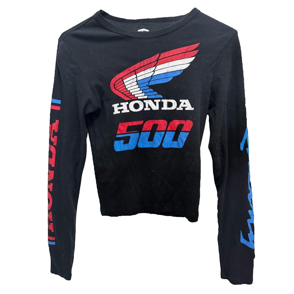 Honda 500 Racing Long Sleeve Shirt Black Graphic Print Mens